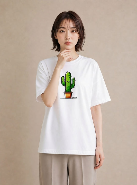 Tシャツ レディース サボテン 植物 ボタニカル イラスト 可愛い ビーチ デイリーウェア 白T