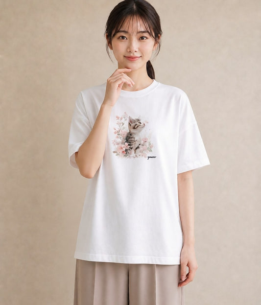プリントTシャツ レディース ねこ 猫 ネコ イラスト 休日コーデ 友達ギフト 部屋着 白T