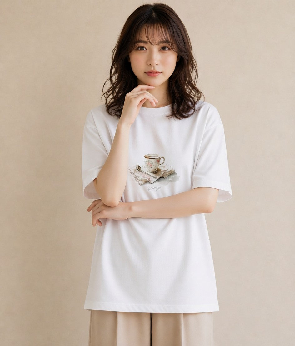 グラフィックTシャツ レディース カフェオレ 食べ物 フード イラスト フェミニン 秋コーデ おしゃれギフト 白T