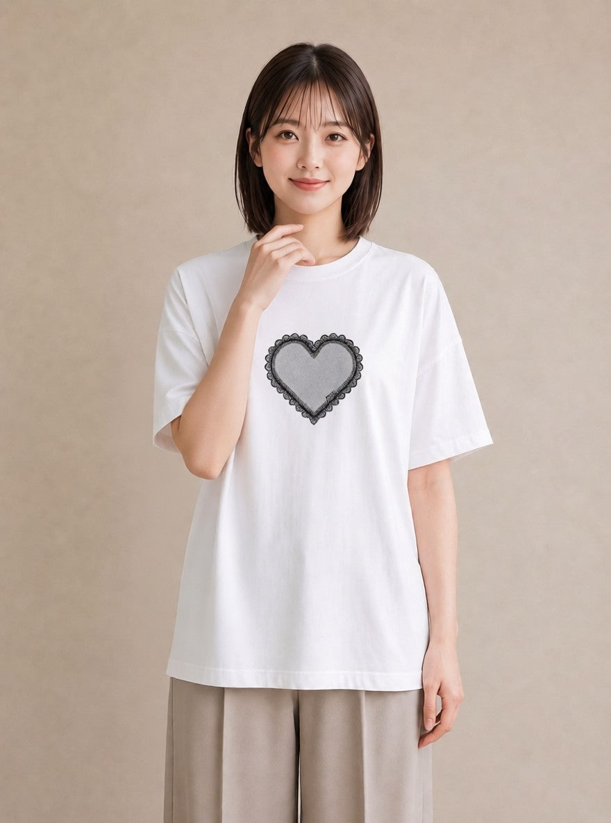 デザインTシャツ レディース レースハンカチ レース ハンカチ ナチュラル アンティーク イラスト 抜け感 カジュアルコーデ 買い物 白T