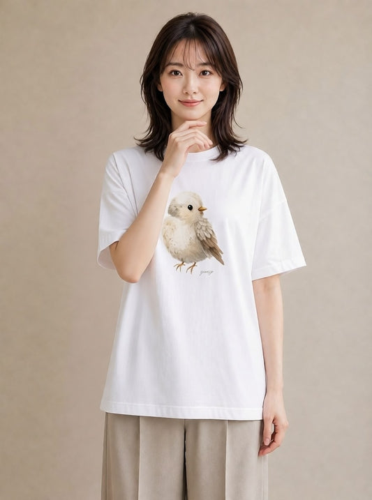 グラフィックTシャツ レディース 桜文鳥 ペット 動物 イラスト 旅行コーデ 普段着 週末コーデ 白T