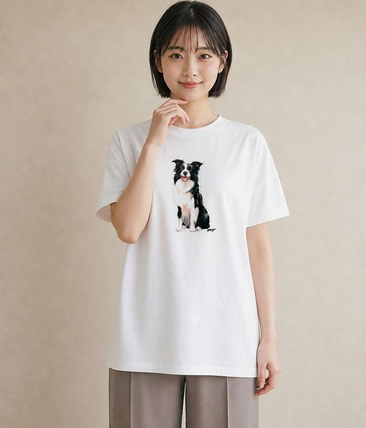 プリントTシャツ レディース ボーダーコリー 犬 いぬ イラスト シンプル 女性向けギフト 散歩 白T