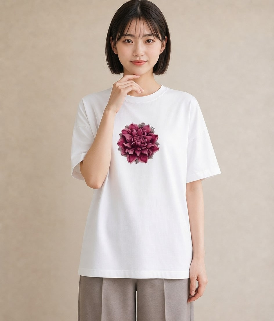 半袖Tシャツ レディース ゆり 百合 花 花柄 イラスト ポップ ラフ レイヤード 白T