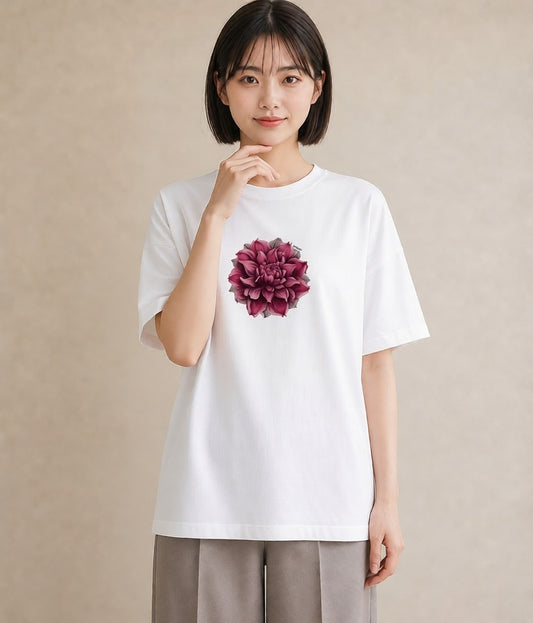 半袖Tシャツ レディース ゆり 百合 花 花柄 イラスト ポップ ラフ レイヤード 白T