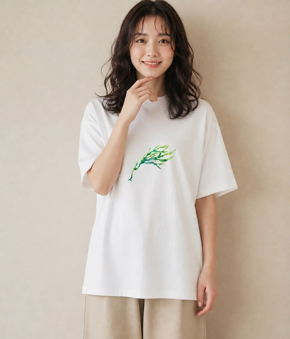 半袖Tシャツ レディース シダ 植物 ボタニカル イラスト 韓国風 女性 旅行用 白T
