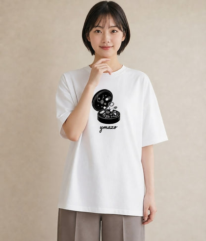 プリントTシャツ レディース パールピアス アクセサリー ナチュラル アンティーク イラスト ゆるかわ ママ カフェ服 白T