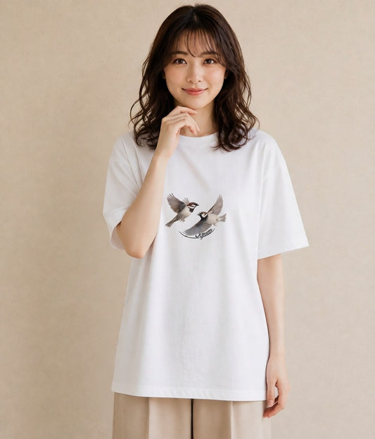 プリントTシャツ レディース 文鳥 ペット 動物 イラスト アート風 週末コーデ 敬老の日 白T