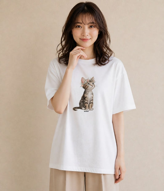 プリントTシャツ レディース 愛猫 猫 ねこ イラスト カジュアル 通勤 在宅 白T