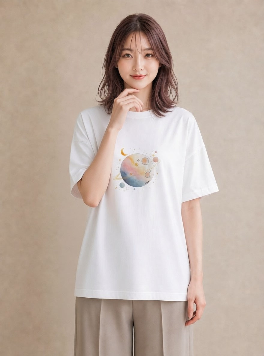 Tシャツ レディース 流れ星 星空 宇宙 イラスト アート風 社会人 女性 白T