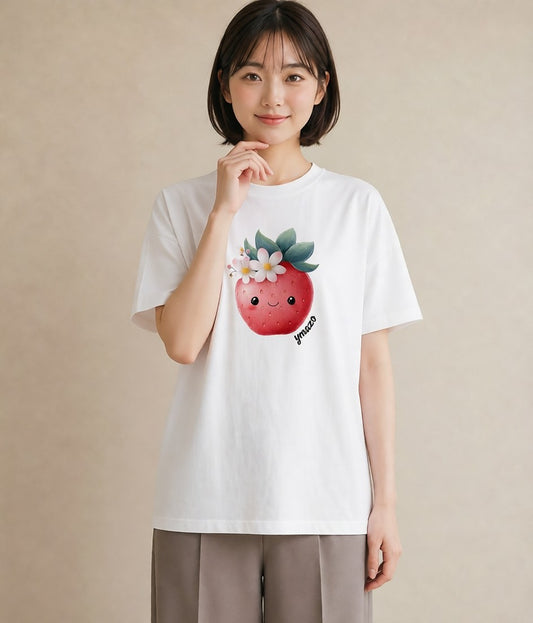 デザインTシャツ レディース いちご 苺 ストロベリー 食べ物 フード イラスト 普段使い レイヤード 友達ギフト 白T