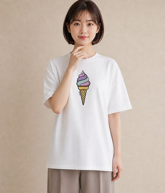 グラフィックTシャツ レディース ソフトクリーム 食べ物 フード イラスト アート風 週末コーデ 敬老の日 白T