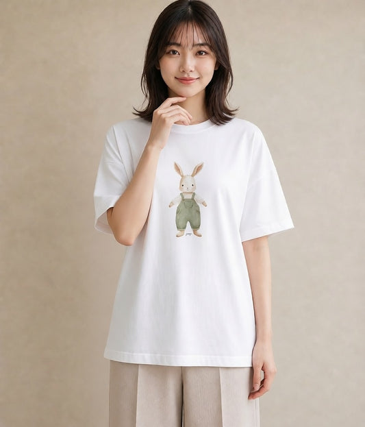 グラフィックTシャツ レディース うさぎ ウサギ ラビット ペット 動物 イラスト フェミニン 在宅 公園 白T