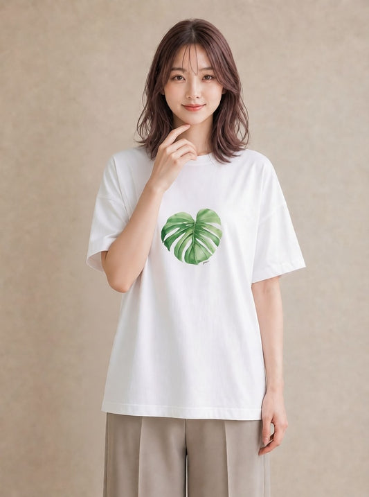 プリントTシャツ レディース 観葉植物 植物 ボタニカル イラスト 普段使い ミセス 春コーデ 白T