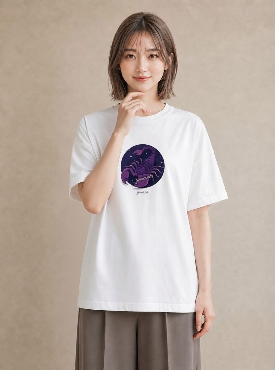 グラフィックTシャツ レディース 蟹座 星空 宇宙 イラスト 抜け感 お揃い 親子 白T