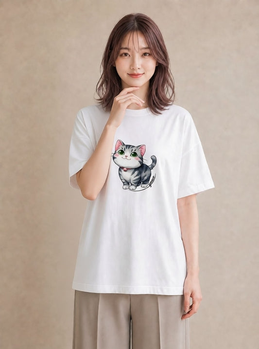 プリントTシャツ レディース キジトラ 猫 ねこ イラスト ボタニカル 春コーデ 姉妹 白T