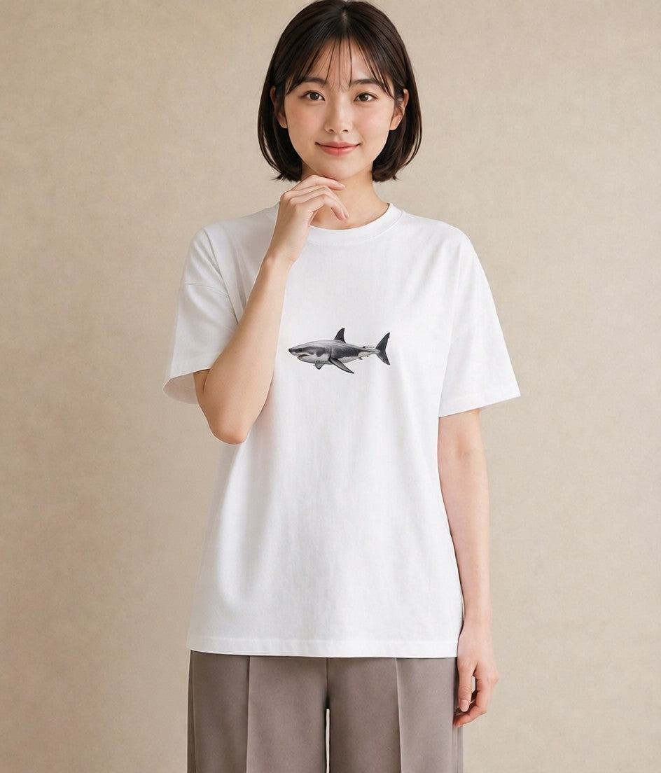 Tシャツ レディース サメ 海の生き物 海 イラスト 母娘コーデ 自分用 白T