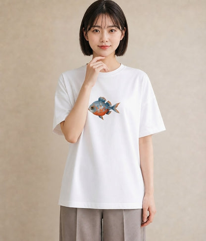 デザインTシャツ レディース 金魚 ペット 動物 イラスト 淡色 ギフト 母の日 白T