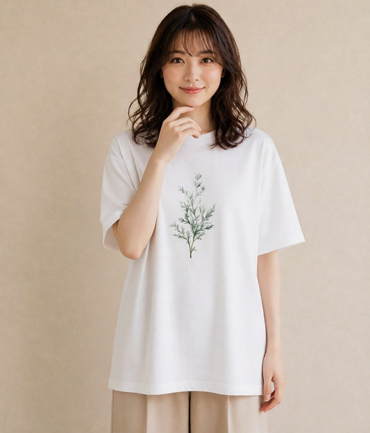 グラフィックTシャツ レディース ハーブ 植物 ボタニカル イラスト 線画 休日 ペアコーデ 白T