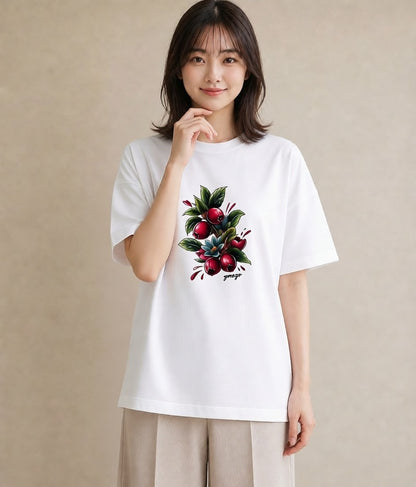 Tシャツ レディース 木の実 植物 ボタニカル イラスト ラフ お出かけ 普段着 白T