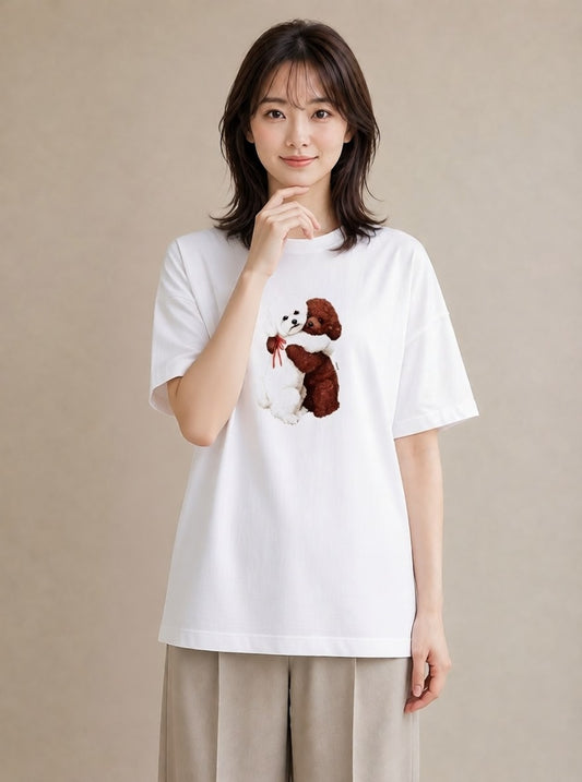 グラフィックTシャツ レディース トイプードル プードル 犬 いぬ イラスト ゆるかわ 帰省 ラフ 白T