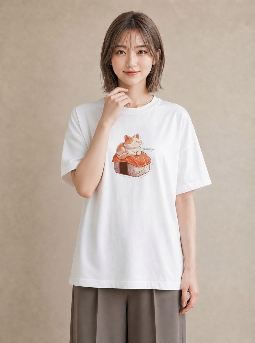 Tシャツ レディース おにぎり 食べ物 フード イラスト ポップ ラフ レイヤード 白T
