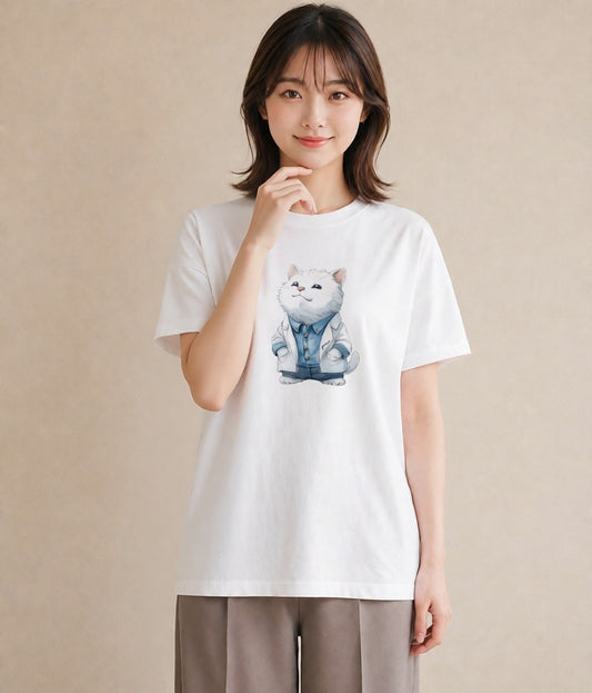 デザインTシャツ レディース アメリカンショートヘア 猫 ねこ イラスト 韓国風 綿100 デート 白T