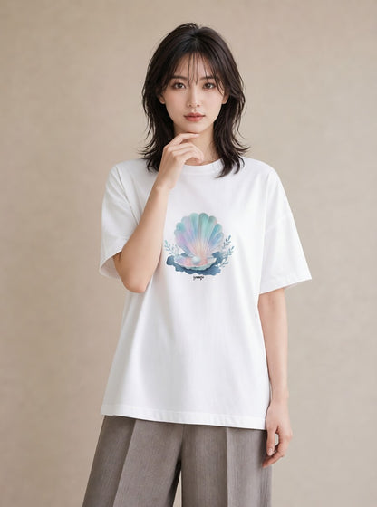 プリントTシャツ レディース 人魚 海の生き物 海 イラスト ポップ 20代 カジュアルコーデ 白T