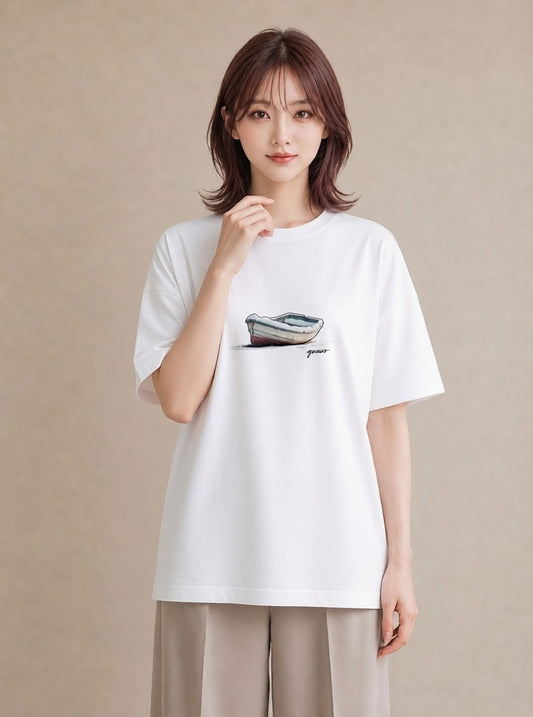 Tシャツ レディース 桟橋 水辺 波止場 ナチュラル アンティーク イラスト カジュアル 帰省 ラフ 白T
