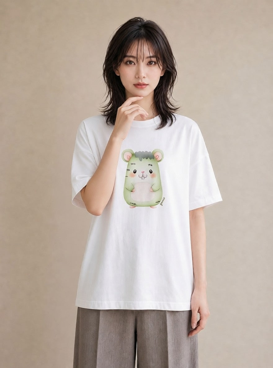 デザインTシャツ レディース キンクマハムスター ペット 動物 イラスト ラフカジュアル 誕生日プレゼント 綿100 白T