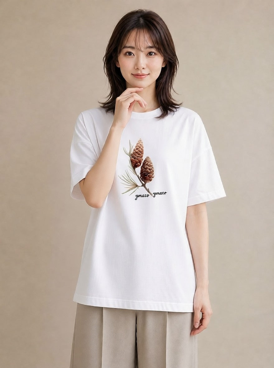 デザインTシャツ レディース どんぐり 植物 ボタニカル イラスト レトロ お出かけ 普段着 白T