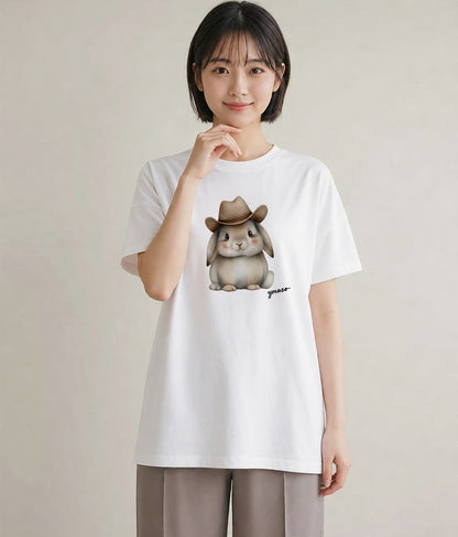 デザインTシャツ レディース うさちゃん ペット 動物 イラスト 手描き風 自分用 ルームウェア 白T
