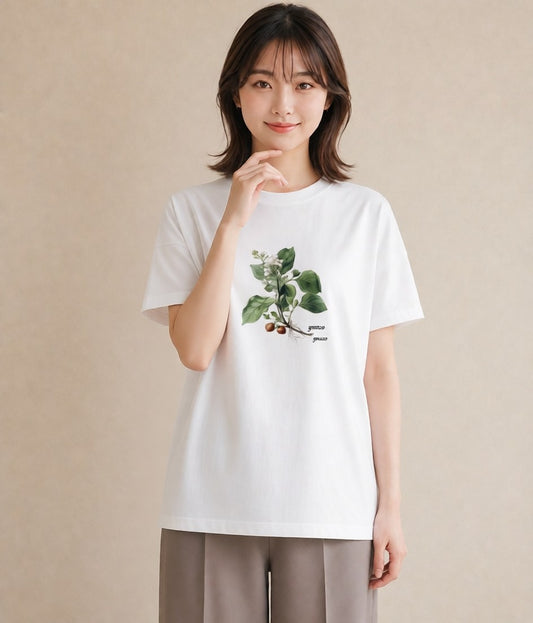 グラフィックTシャツ レディース 金木犀 花 花柄 イラスト きれいめカジュアル 部屋着 女性向けギフト 白T