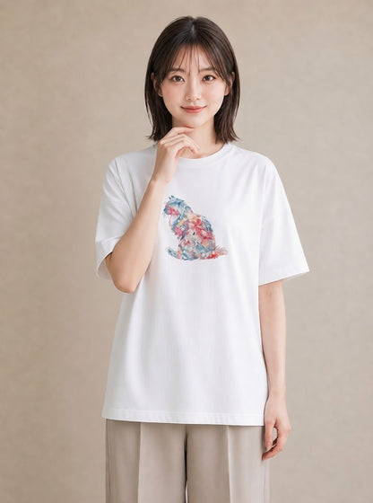 グラフィックTシャツ レディース おすわり猫 猫 ねこ イラスト ミニマル 公園 ママ 白T