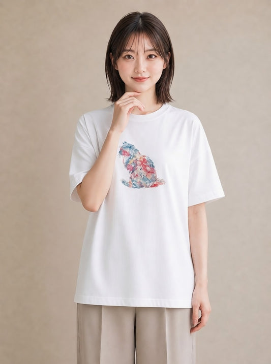 グラフィックTシャツ レディース おすわり猫 猫 ねこ イラスト ミニマル 公園 ママ 白T
