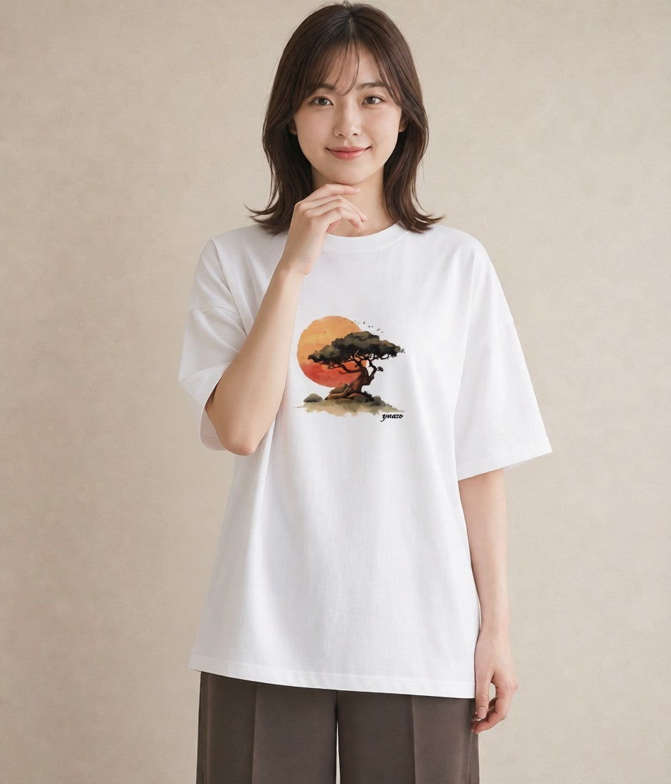 プリントTシャツ レディース 盆栽 植物 ボタニカル イラスト きれいめ 在宅 公園 白T