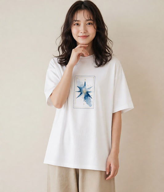 半袖Tシャツ レディース 山羊座 星空 宇宙 イラスト 淡色 友達ギフト 部屋着 白T