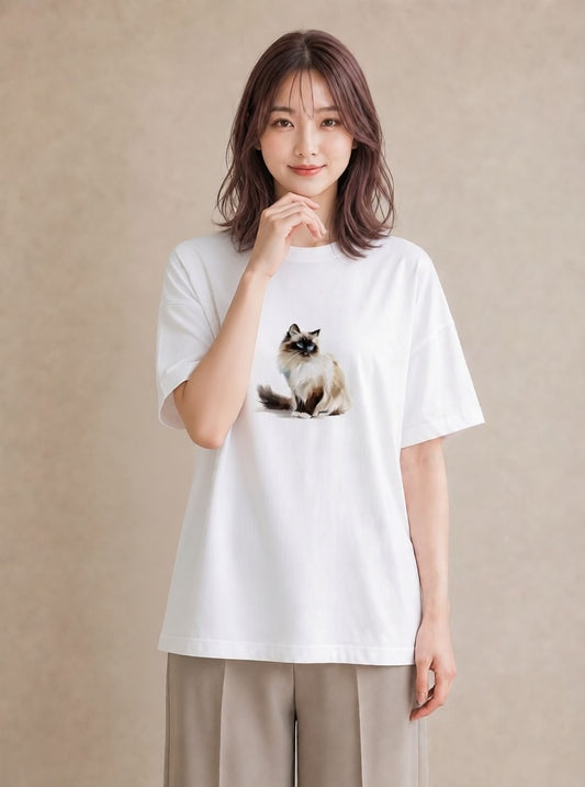 グラフィックTシャツ レディース 猫 ねこ イラスト ゆるコーデ カジュアルコーデ 買い物 白T