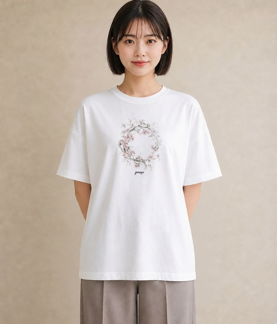 Tシャツ レディース レースハンカチ レース ハンカチ ナチュラル アンティーク イラスト アート風 春服 ミセス 白T