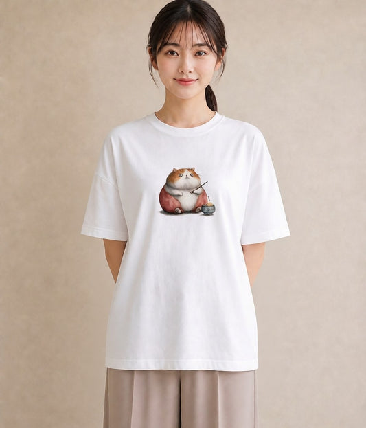 グラフィックTシャツ レディース スコティッシュフォールド 猫 ねこ イラスト 休日コーデ カフェ服 クリスマス 白T
