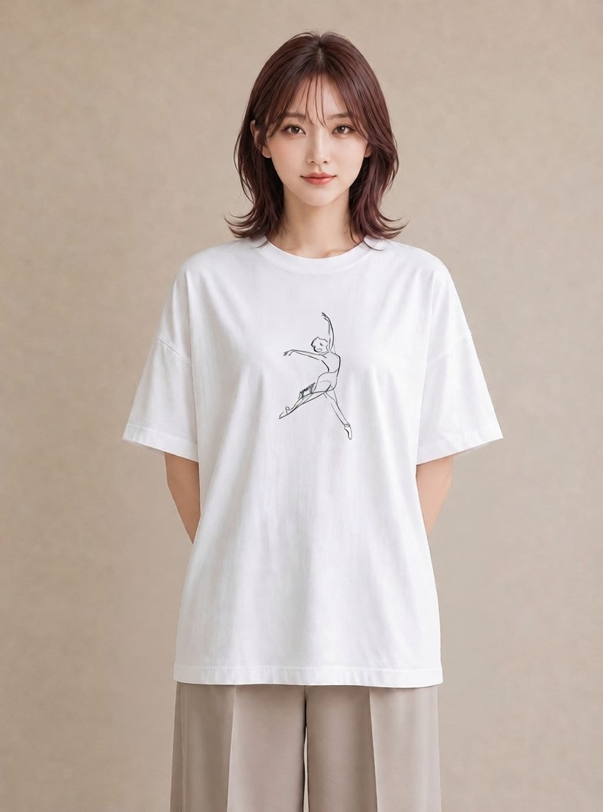 Tシャツ レディース バレエシューズ バレエ トウシューズ ナチュラル アンティーク イラスト ポップ カフェ服 クリスマス 白T