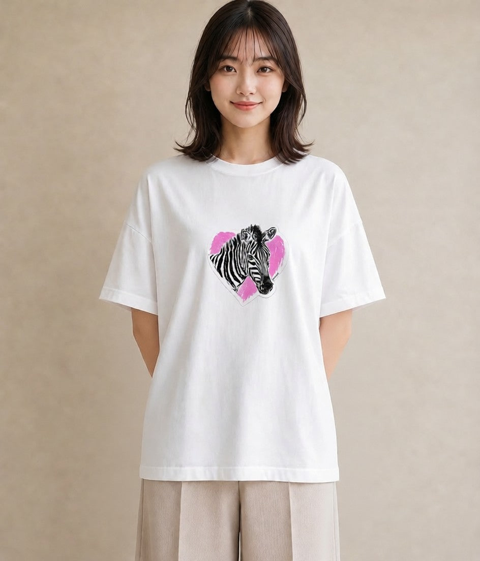 Tシャツ レディース しまうま 動物 アニマル イラスト 可愛い 春服 ミセス 白T