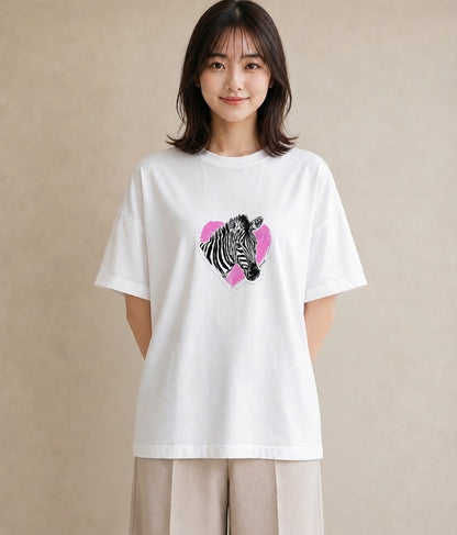 Tシャツ レディース しまうま 動物 アニマル イラスト 可愛い 春服 ミセス 白T