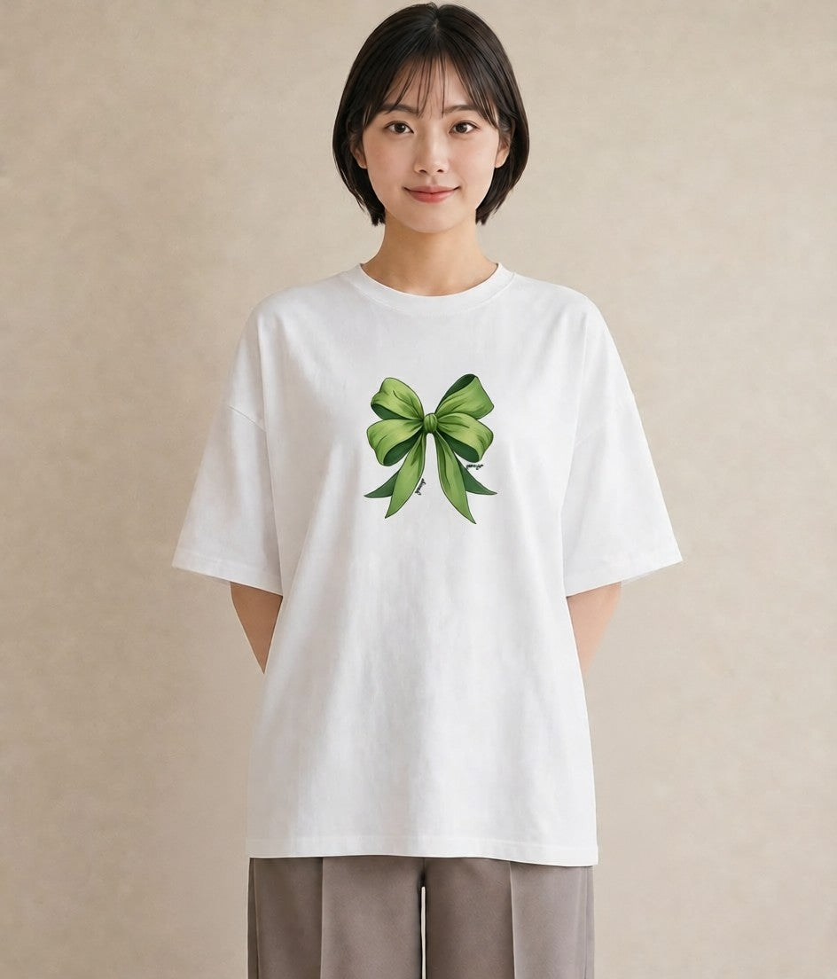 プリントTシャツ レディース リボン 蝶結び ナチュラル アンティーク イラスト シック 親子 20代 白T