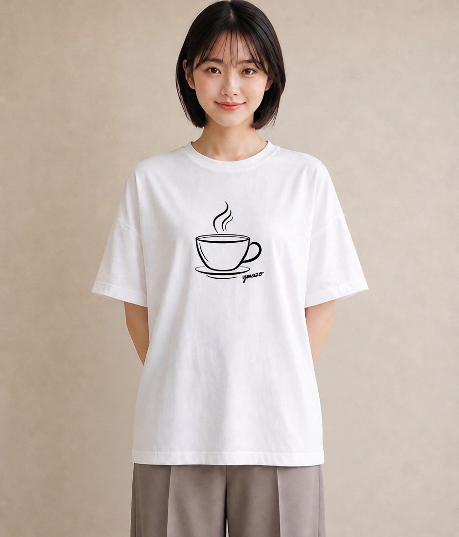 プリントTシャツ レディース コーヒー カフェ 珈琲 イラスト 通勤 在宅 白T