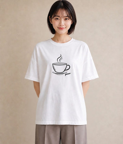 プリントTシャツ レディース コーヒー カフェ 珈琲 イラスト 通勤 在宅 白T