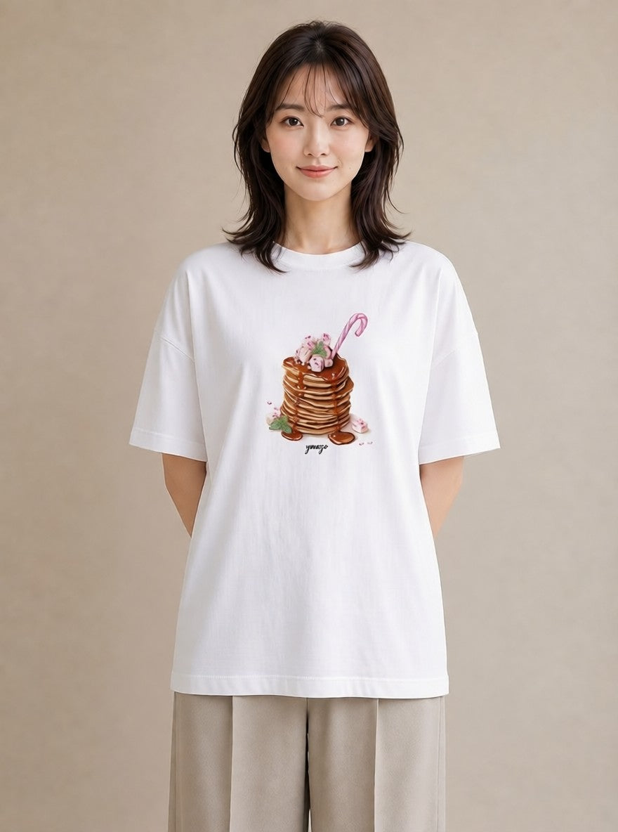 半袖Tシャツ レディース あんみつ 食べ物 フード イラスト ポップ 買い物 夏コーデ 白T