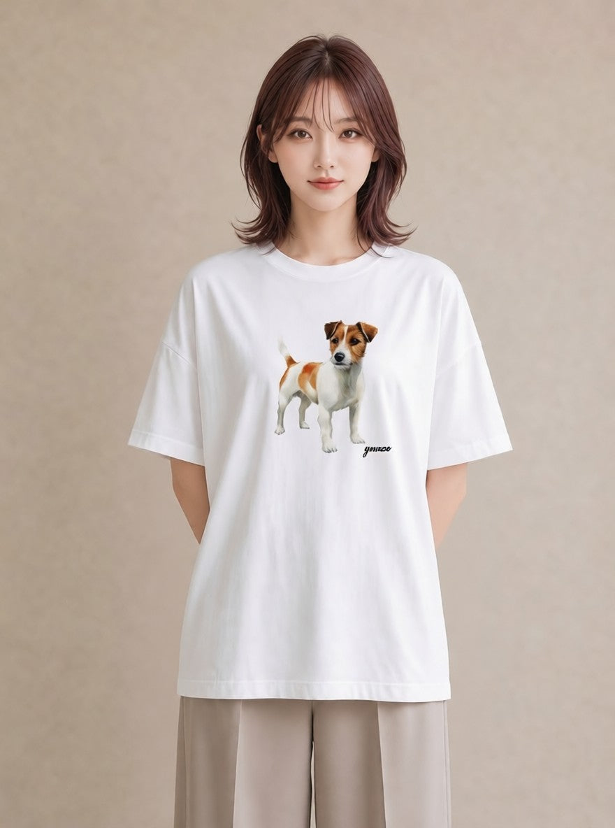 グラフィックTシャツ レディース いぬ 犬 ワンコ イラスト アート風 ミセス 春コーデ 白T