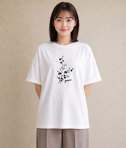 Tシャツ レディース さくら 桜 桜の枝 イラスト 手描き風 自分用 ルームウェア 白T