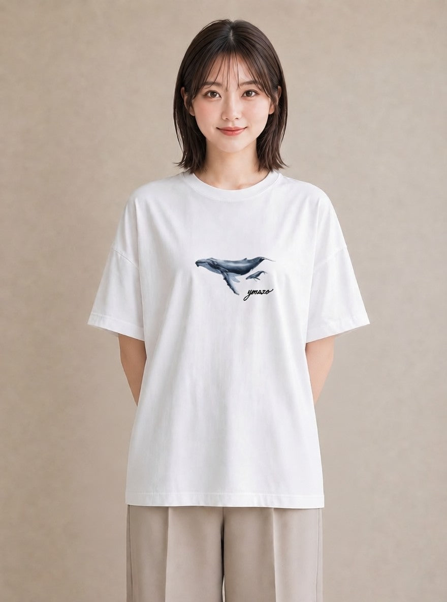 半袖Tシャツ レディース シャチ 海の生き物 海 イラスト 個性的 夏コーデ 通学 白T