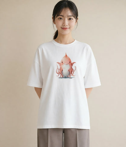 半袖Tシャツ レディース タコ 海の生き物 海 イラスト 可愛い 通勤 在宅 白T